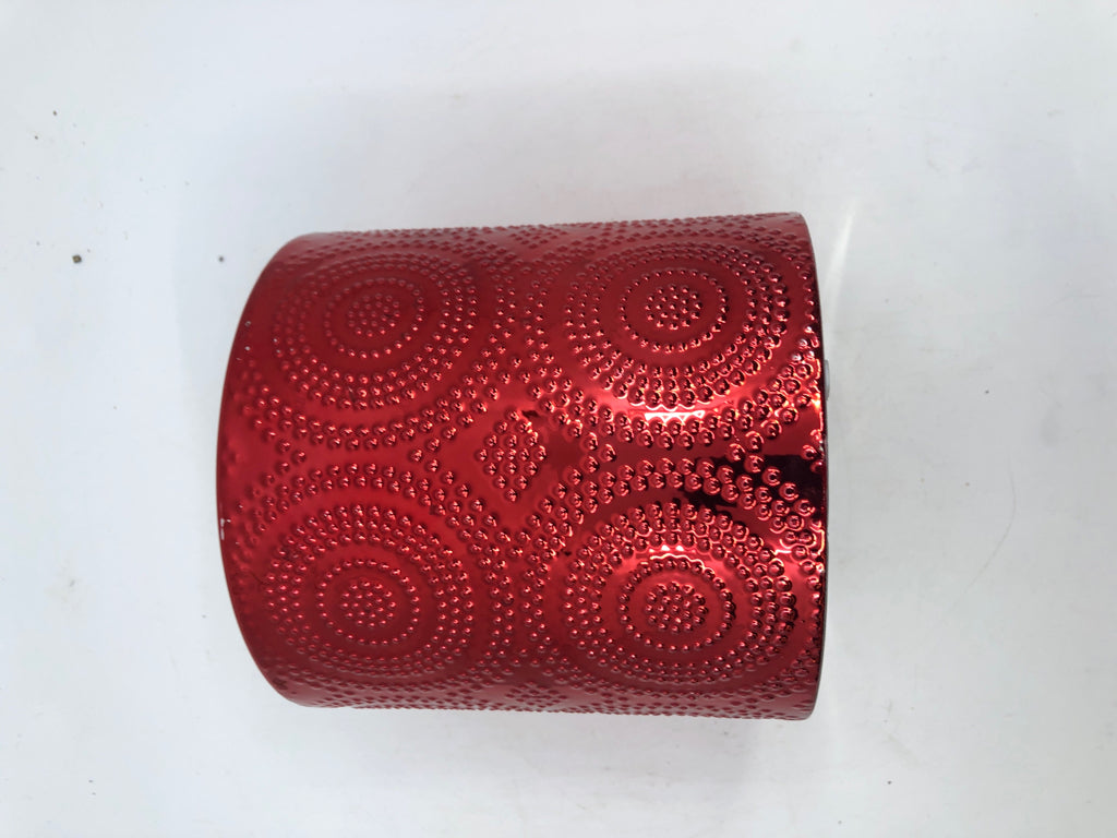 RED MERCURY GLASS STUDDED PLANTER.