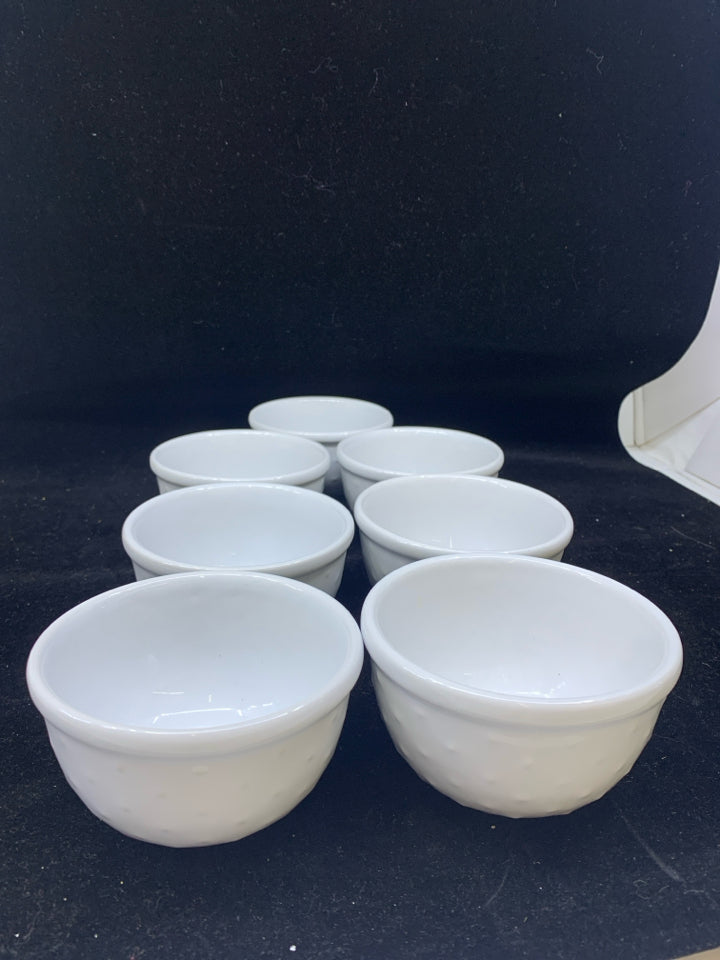 7 SMALL WHITE BOWLS.