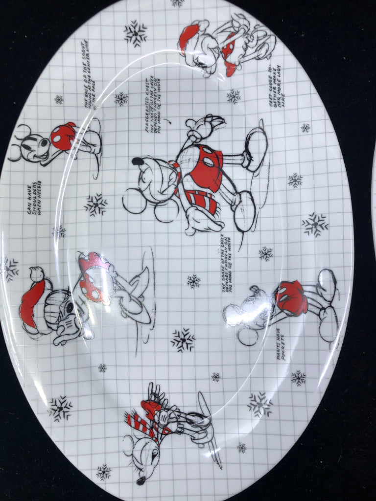 2 OVAL CHRISTMAS MICKEY AND MINNIE SKETCH ART PLATTERS.