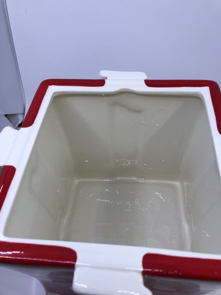 LARGE CERAMIC RED PRESENT DRINK DISPENSER.