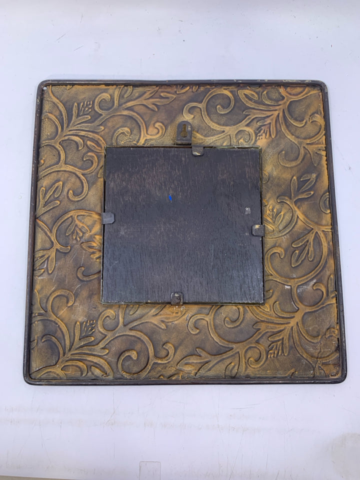 EMBOSSED SCROLL METAL FRAME SQUARE MIRROR.