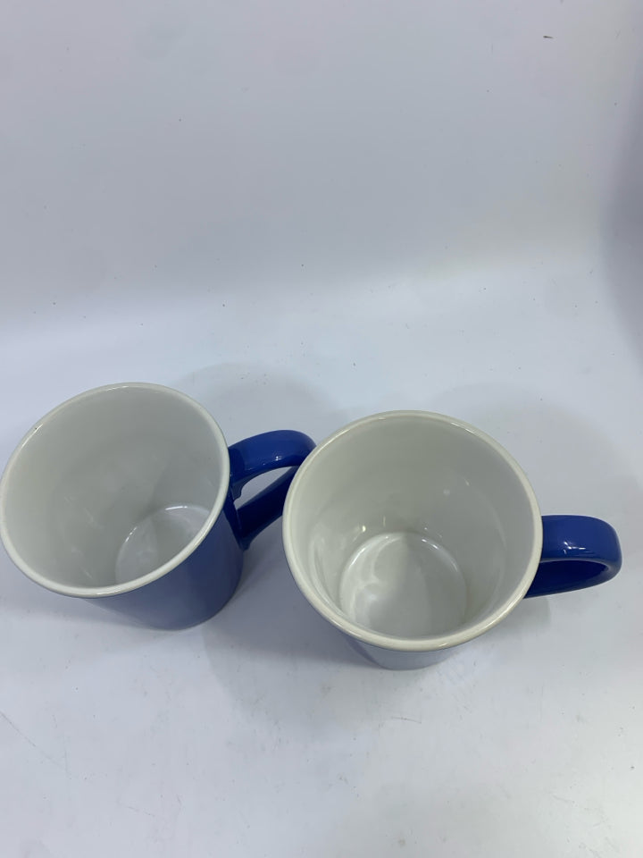 2 BLUE CRATE AND BARREL COFFEE MUGS.