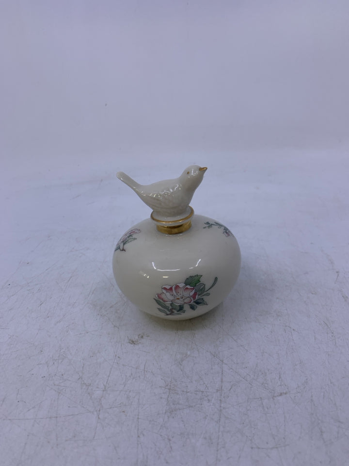 SMALL BIRD ON FLORAL PERFUME EMPTY BOTTLE.