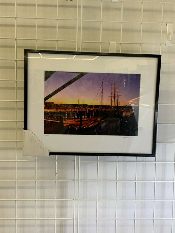 LARGE SHIP "AT REST" PHOTO FRAMED WALL ART- SIGNED.