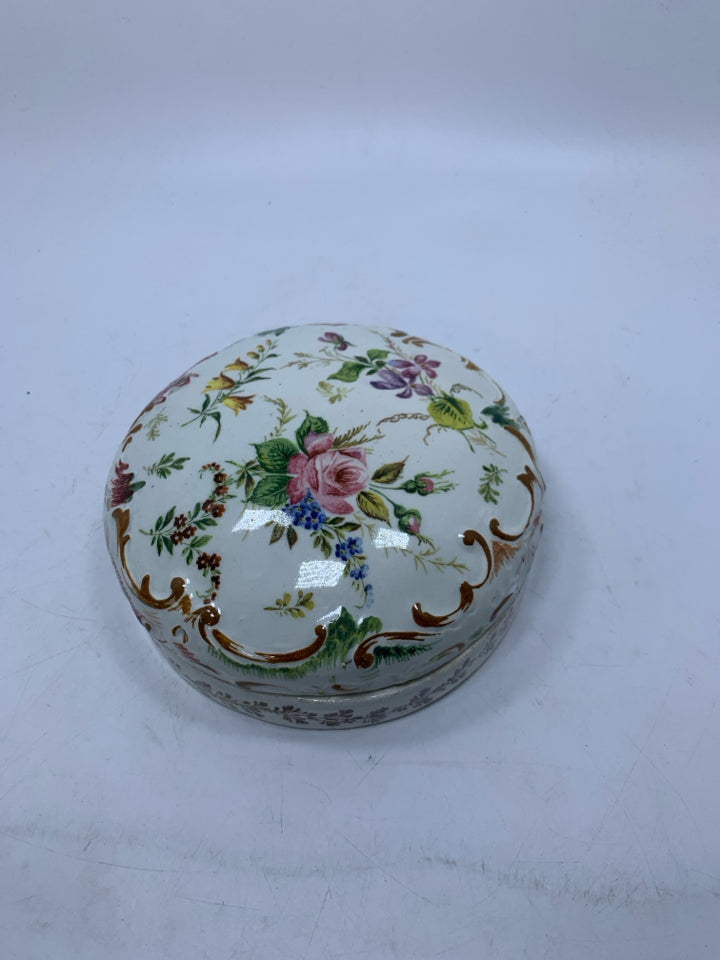 LARGE VTG FLORAL TRINKET COVERED BOX- ITALY.