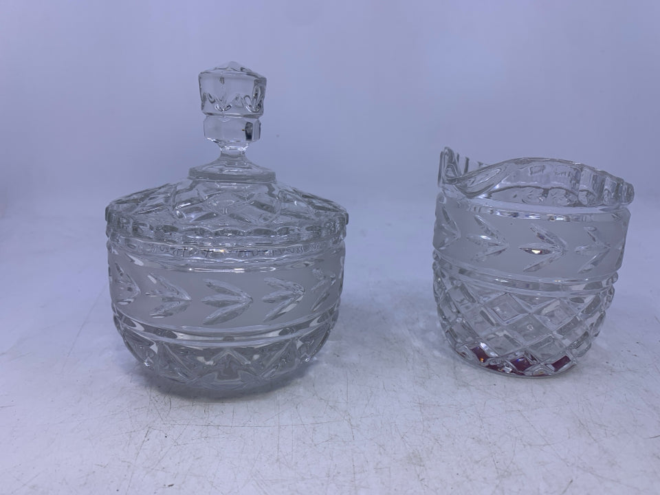 DIAMOND PATTER/ FROSTED GLASS CREAM + SUGAR BOWL