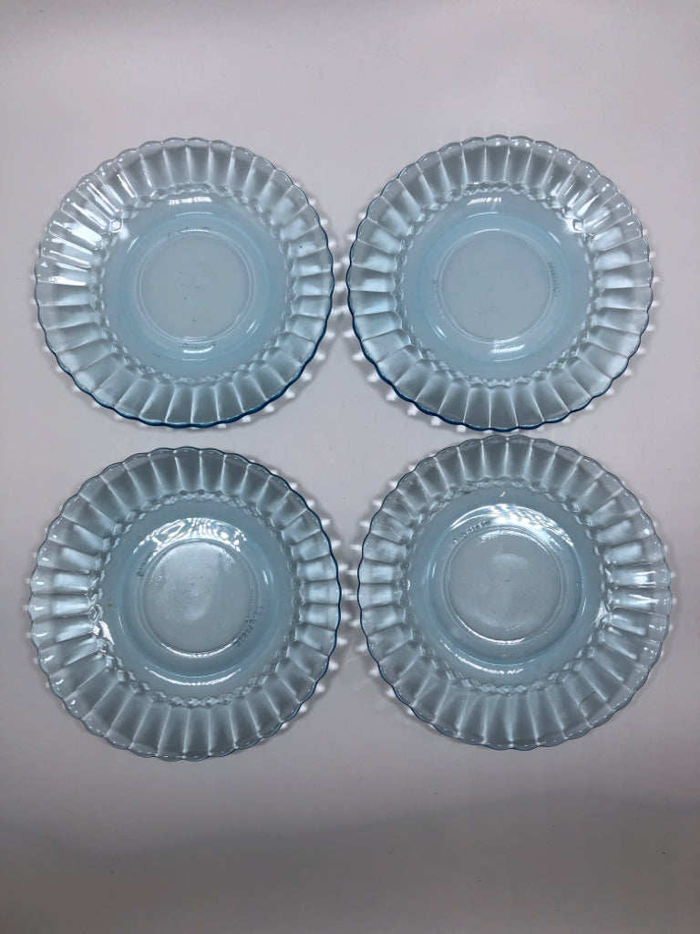 20PC LIGHT BLUE GLASS RIBBED DINNER SET SRVC FOR 4.