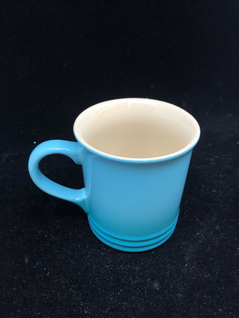 AQUA LE CREUSET MUG.