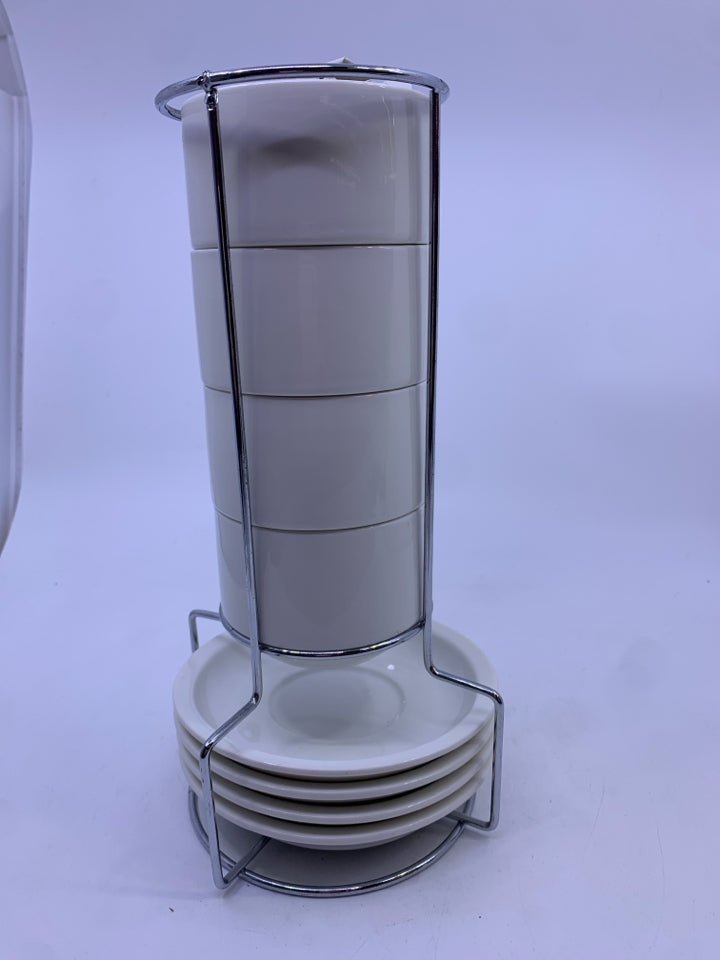 8 PC CUP+ SAUCER SET IN METAL STAND- SMEESE.