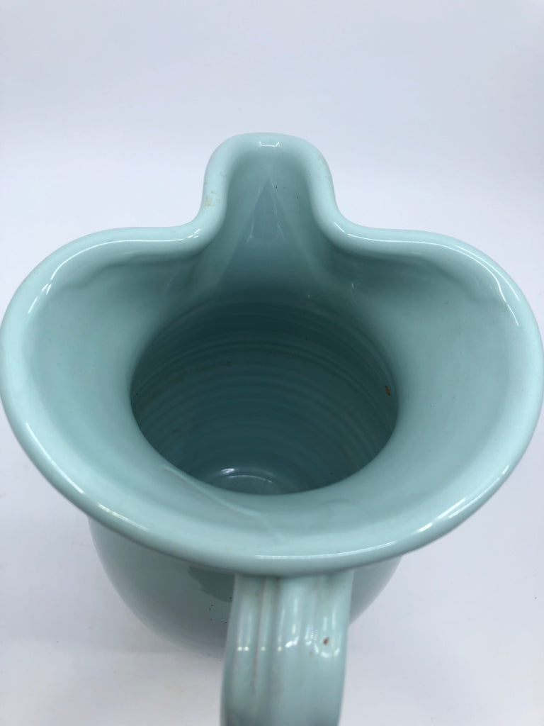 PALE BLUE TERRA COTTA PITCHER W ICE LIP.
