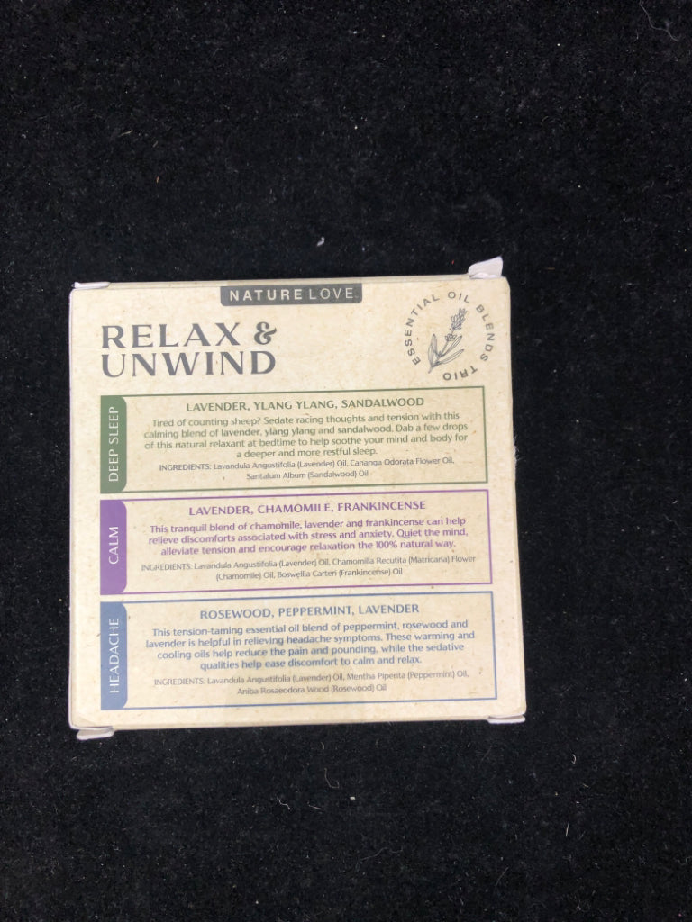 NIB RELAX & UNWIND ESSENTIAL OILS 3 PACK
