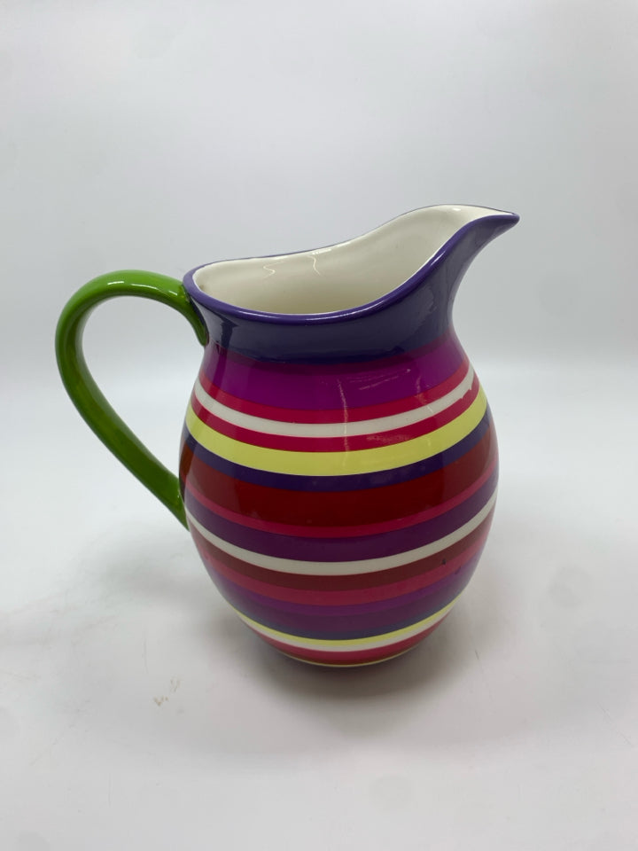 PURPLE STRIPE CERAMIC PITCHER VASE.