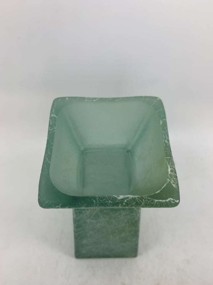 FROSTED SPLATTER GLASS SQUARE VASE.