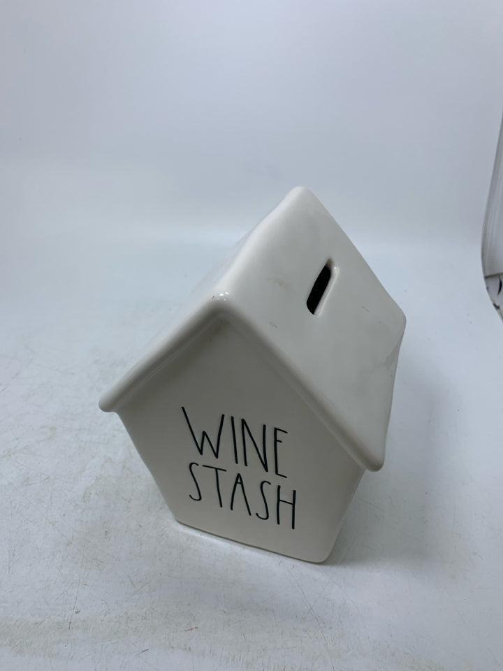 "WINE STASH" CERAMIC BIRDHOUSE COIN BANK.