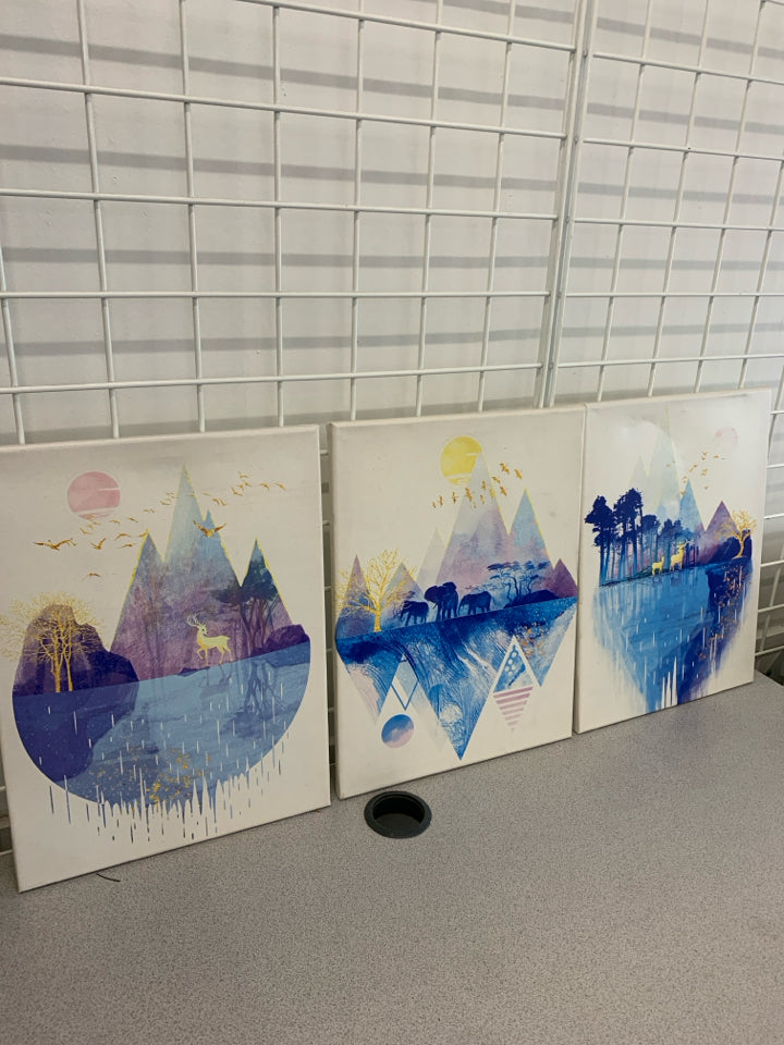 3PC WATER COLOR SERENGETI WALL HANGING.
