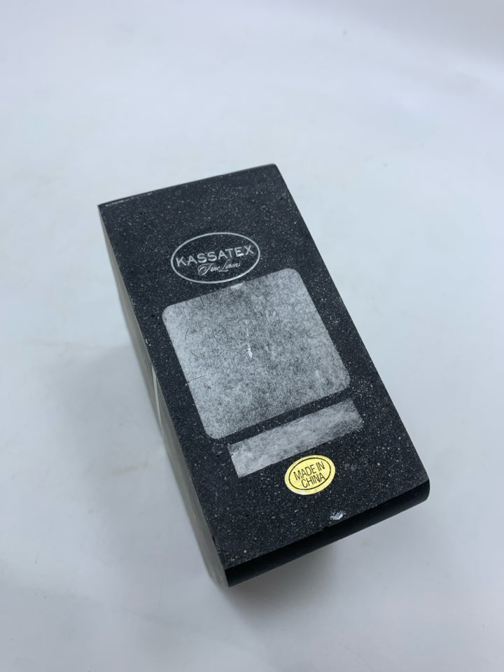 BLACK MARBLE TOOTHBRUSH HOLDER W/GOLD ACCENTS.