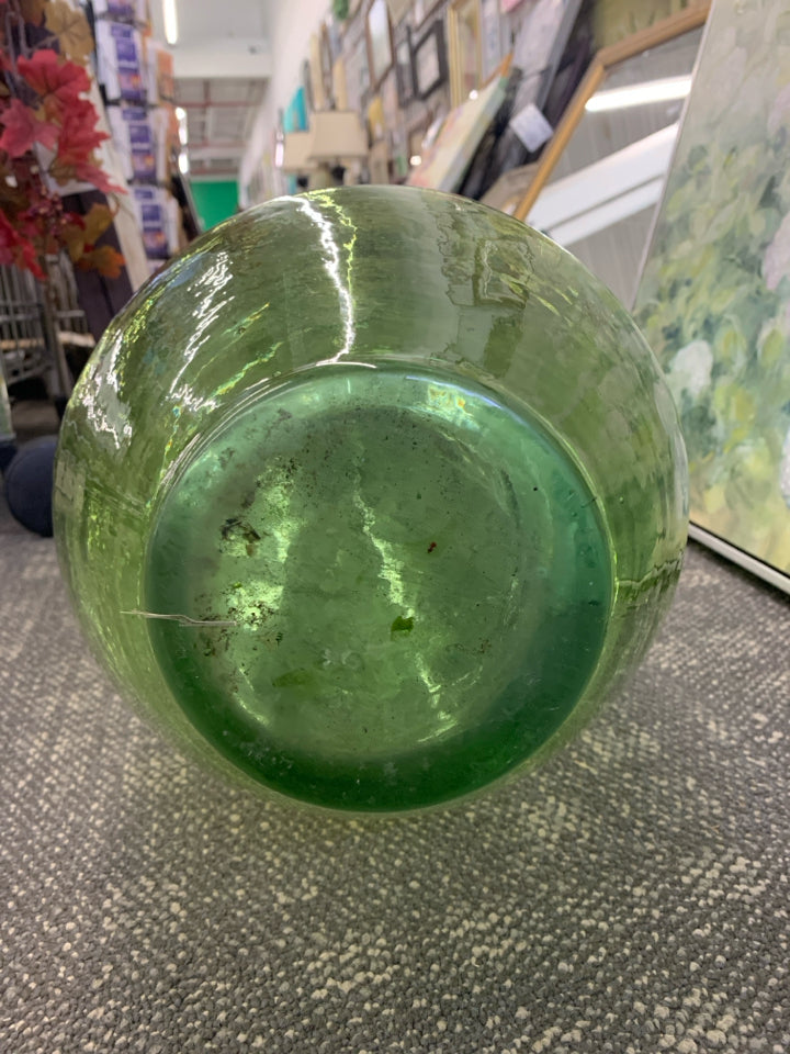 HEAVY GREEN FLOOR VASE W TWINE.
