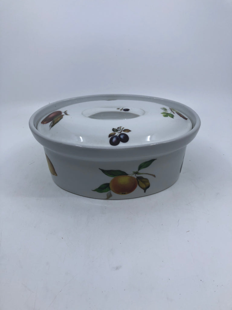 OVAL FRUIT PRINTED CASSEROLE DISH + BASKET INSERT.