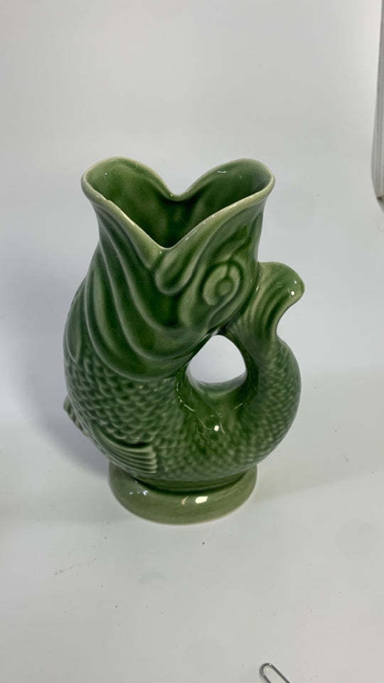 VTG LT GREEN DARTMOUTH GURGLING FISH JUG.
