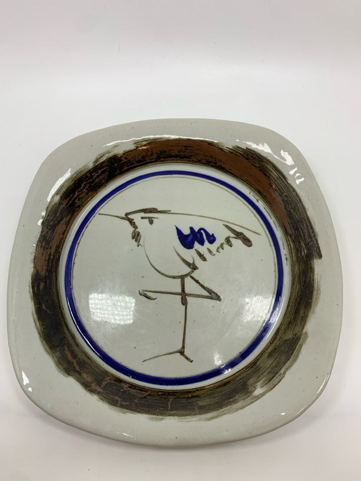DANSK STONEWARE PLATTER W/PAINTED BIRD.