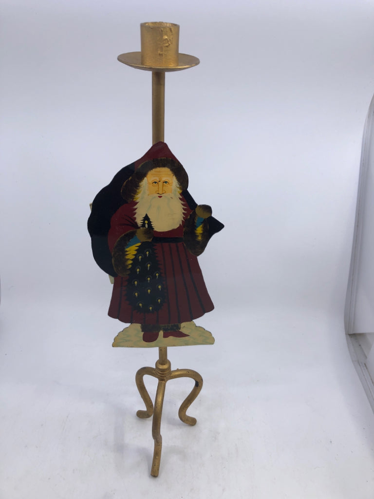 METAL SANTA TAPER CANDLE STICK.