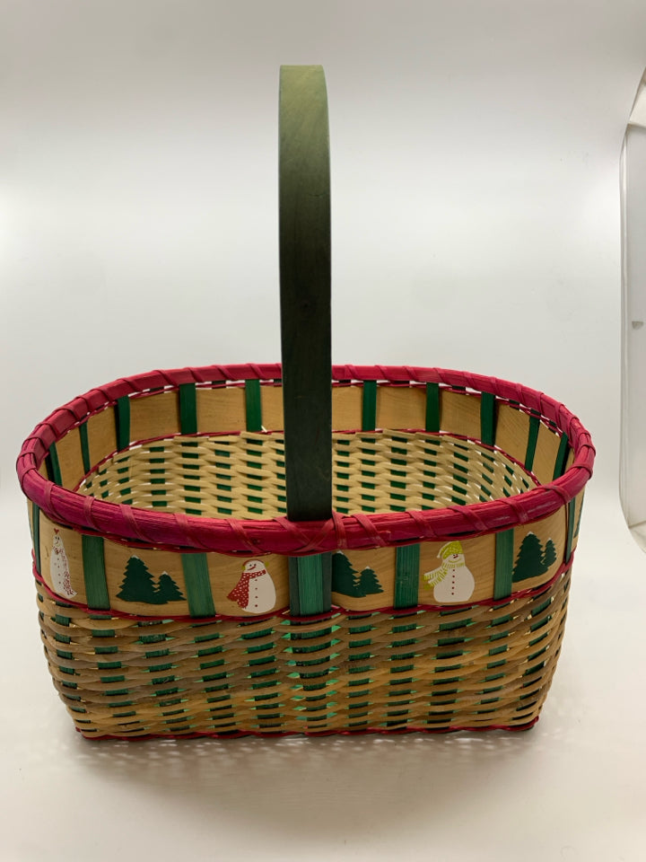 SNOWMAN PAINTED BASKET.