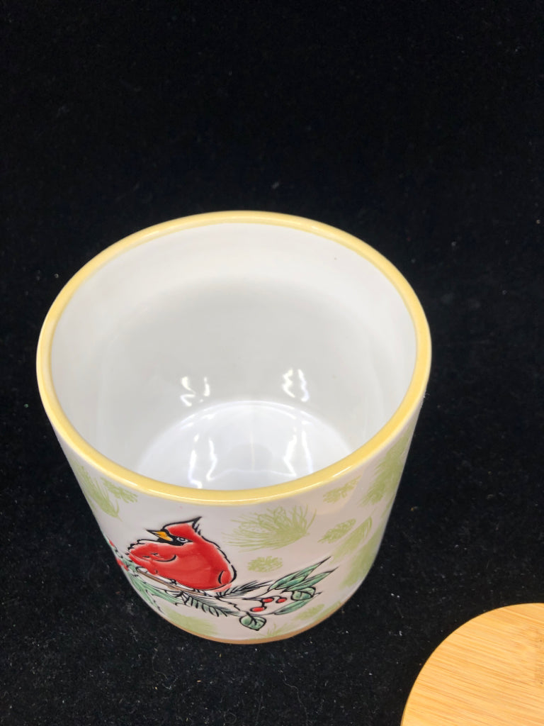 CARDINAL CANISTER W WOOD LID.