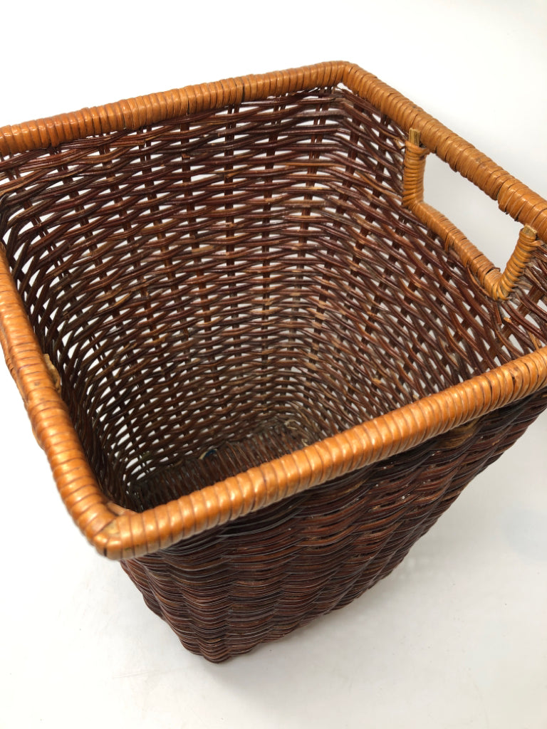SQUARE WICKER WASTEBASKET.