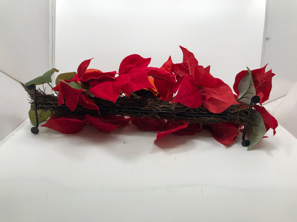 FAUX POINSETTIA VOTIVE CENTERPIECE RED GLASS VOTIVE HOLDERS.