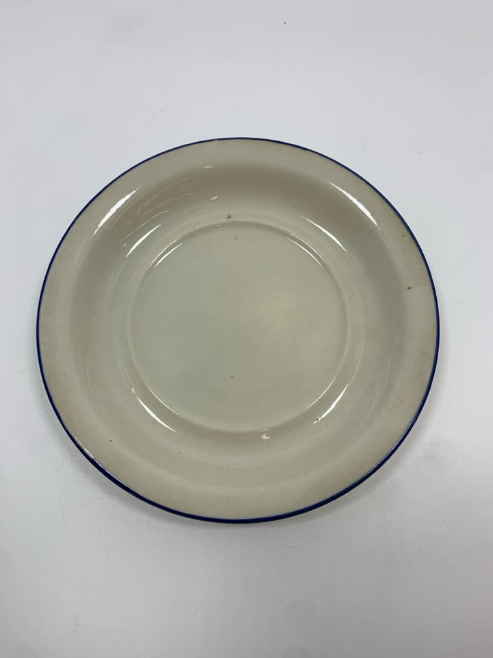 SVC FOR 7 VTG BLUE FLORAL DOUBLE HANDED STONEWARE SOUP BOWL W/SAUCER.