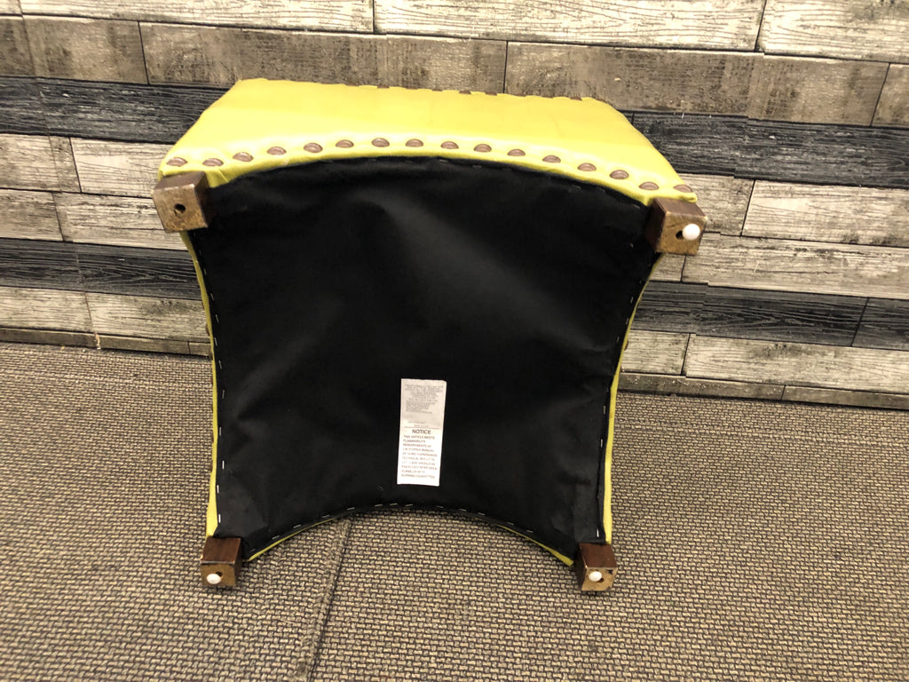 GREEN FAUX LEATHER OTTOMAN.