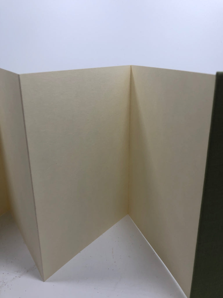 ACCORDION-STYLE GREEN NOTEBOOK.