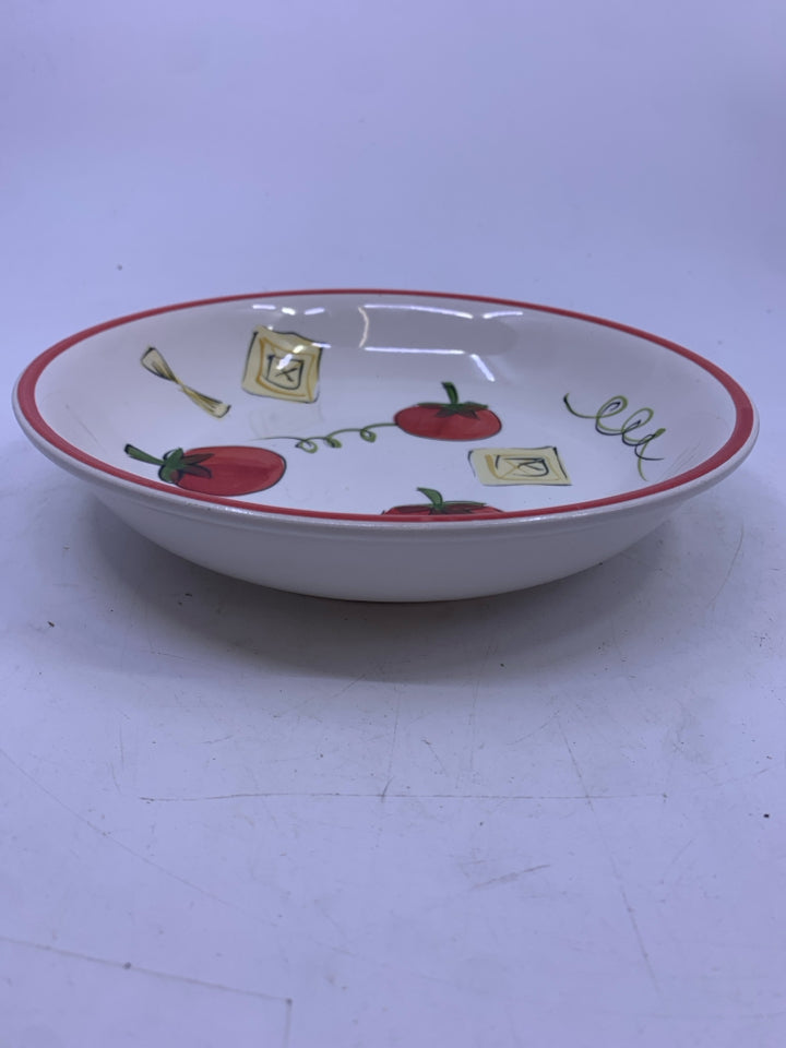 5 PAINTED TOMATO PASTA BOWL SERVING SET - 1 LARGE BOWL, 4 SERVING BOWLS.