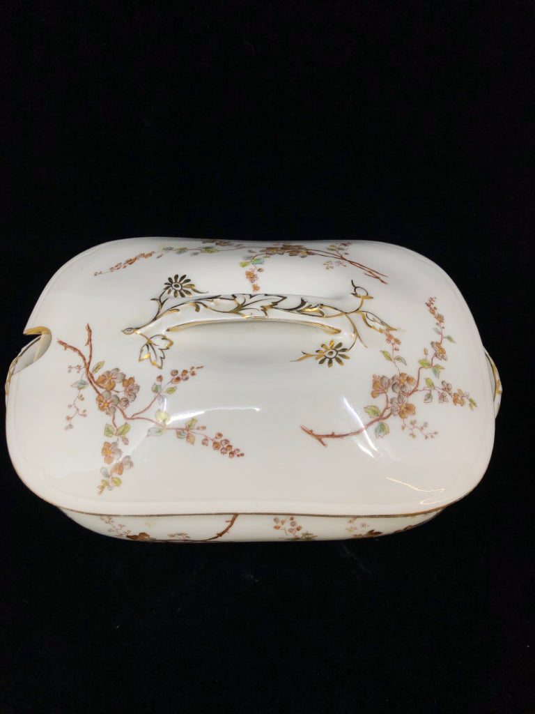VTG LIMOGES COVERED SERVER- T&V MARGUERITE BROWN BLOSSOM.