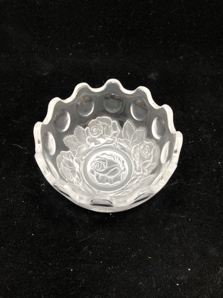 GERMAN CRYSTAL FROSTED ROSE BOWL.