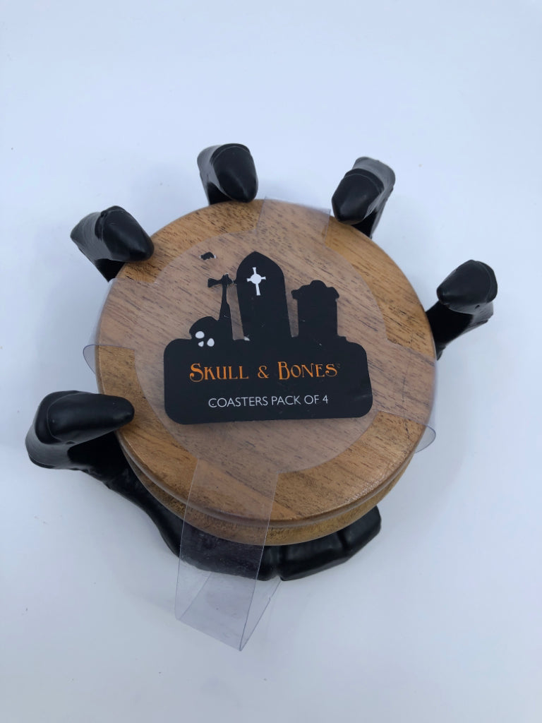 4PK SKULL AND BONES WOOD COASTERS.