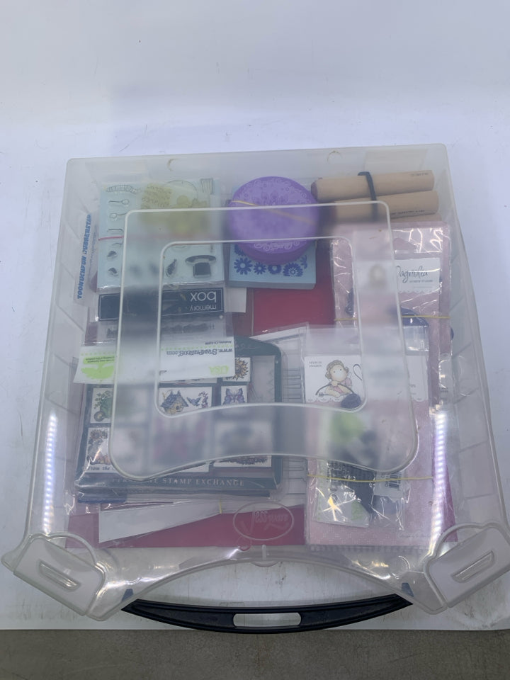 ASSORTED STAMPING SUPPLY IN PLASTIC CASE.