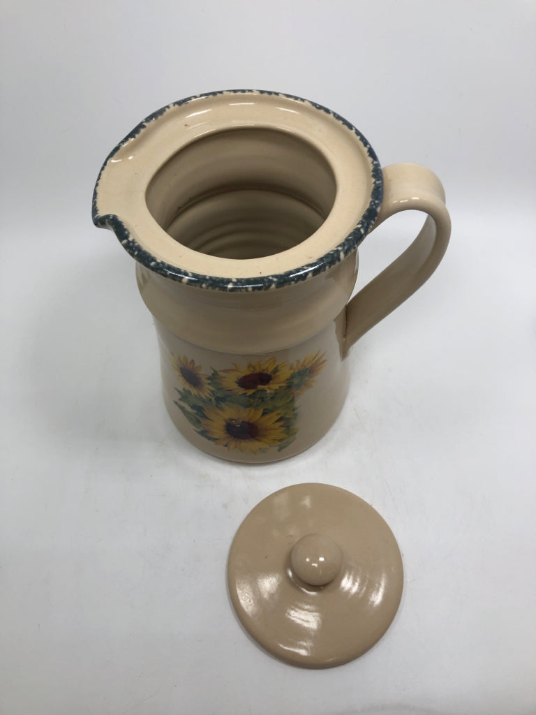 GARDEN PARTY STONEWARE SUNFLOWER PITCHER W/LID.