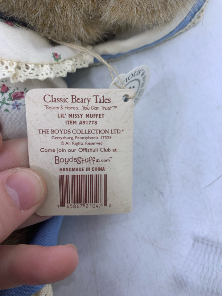 LITTLE MISS MUFFET TAN BEAR W/ SPIDER ON FOOT BOYDS BEAR.