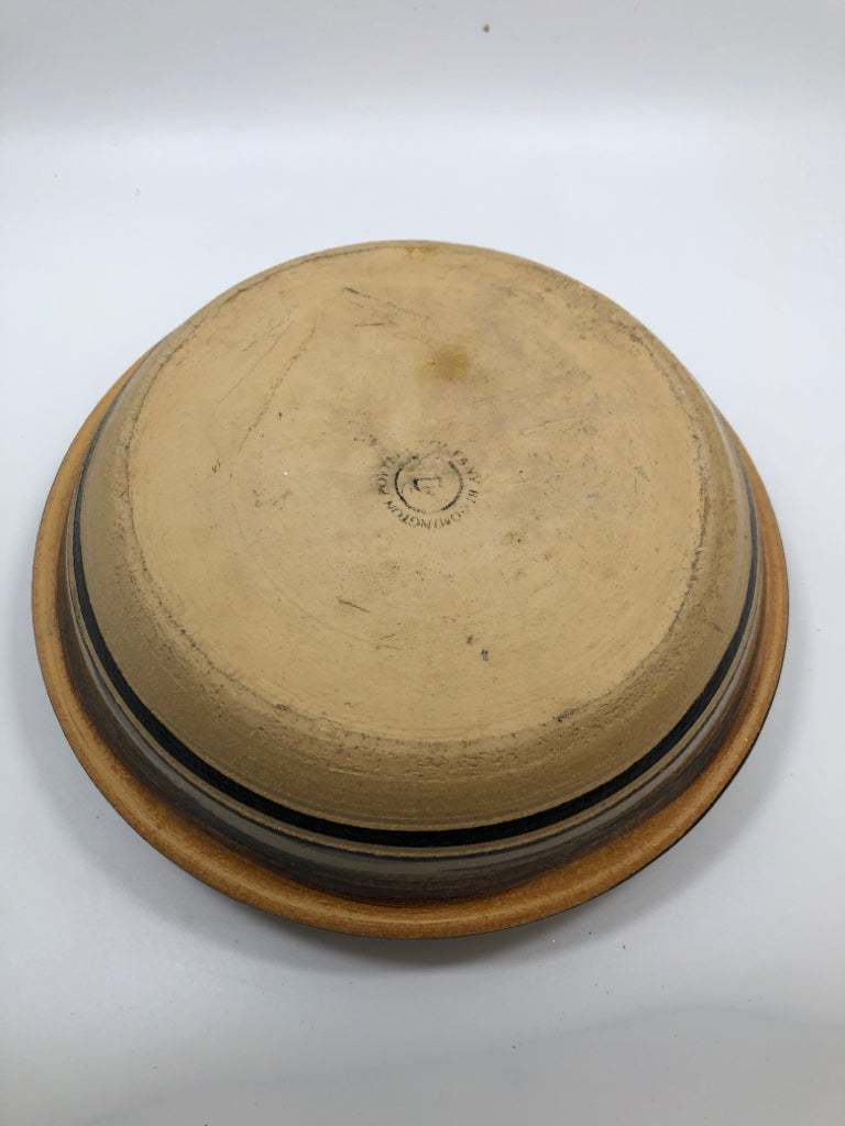 YELLOW/BROWN CERAMIC CHIP & DIP PLATTER.