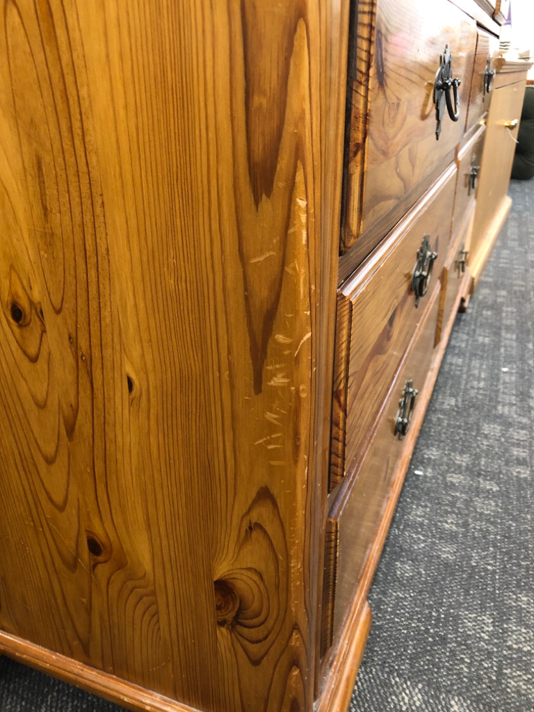 WOOD DRESSER W 9 DRAWERS AND MIRROR.