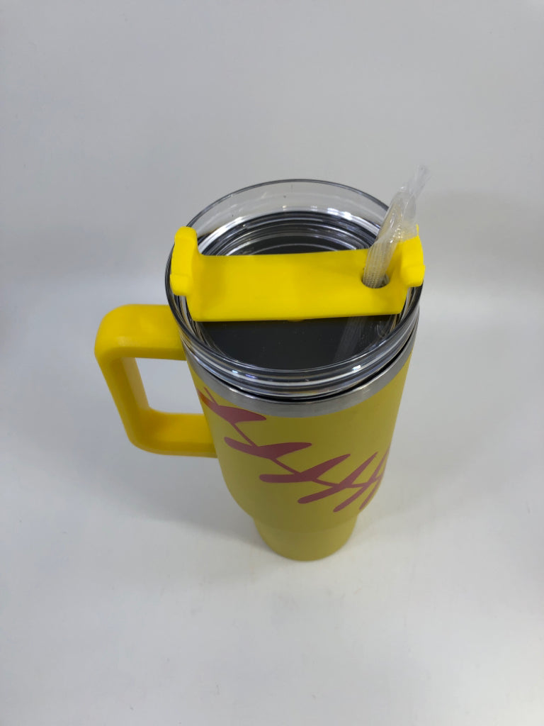 NEW SOFTBALL TUMBLER W/STRAW.