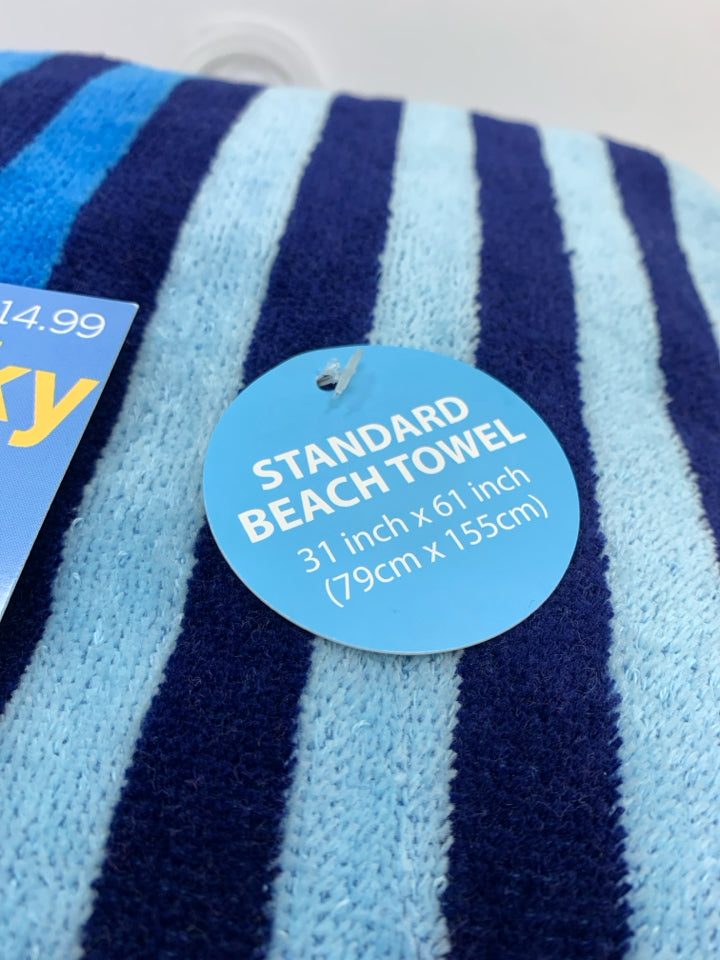 NWT BLUE STRIPE BEACH TOWEL.