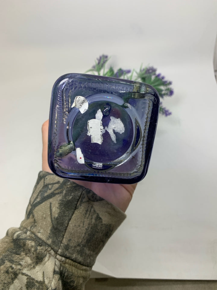BLUE TINT GLASS VASE W/ FAUX LAVENDER.