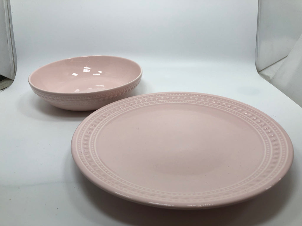 9PC PINK PLATE/BOWL SRV FOR 4.