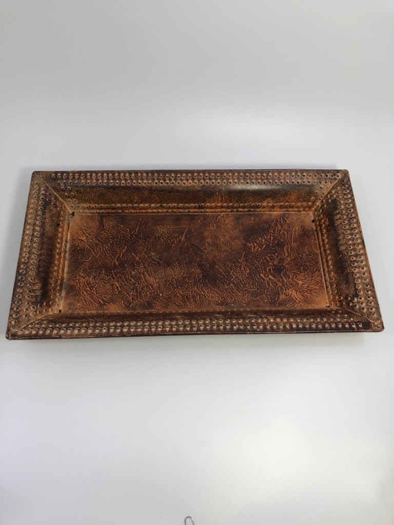 BROWN METAL RECTANGULAR TRAY.