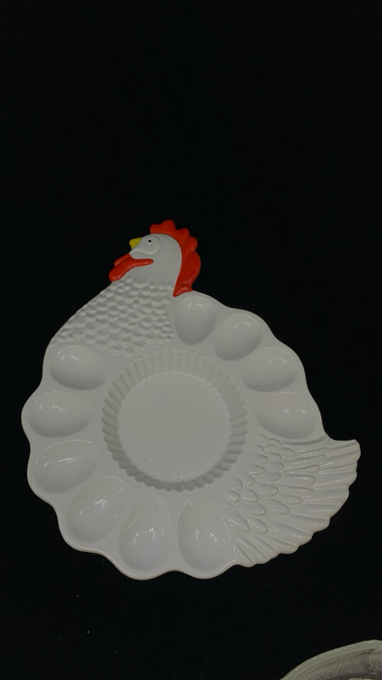 CERAMIC ROOSTER DEVILED EGG PLATE.