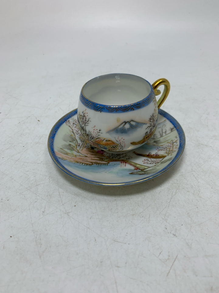 MOUNTAIN/CHERRY BLOSSOM SCENE MINI TEACUP SAUCER.