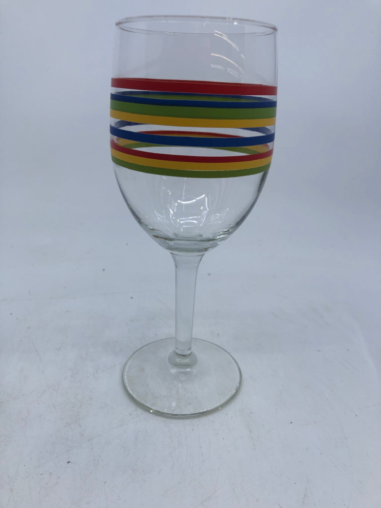 4 RAINBOW STRIPED WINE GLASSES.