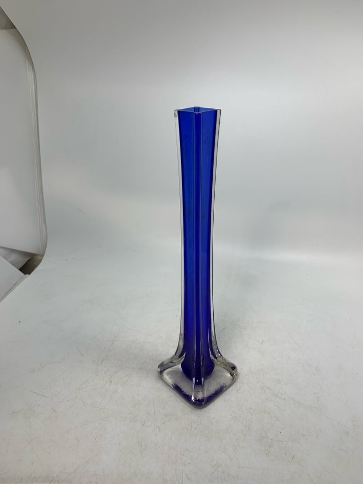 SKINNY BLOWN GLASS COBALT BLUE VASE.